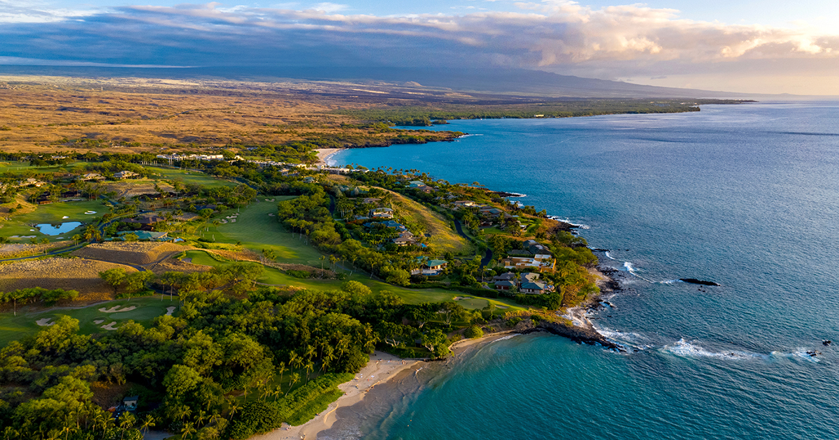 Aerial view south of the Kohala Coastline looking towards Kailua-Kona.